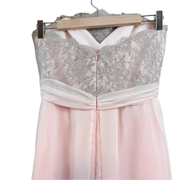 Alvina Valenta Maids Lace Strapless Long Formal Gown Dress Pink Silver Size 10 - Picture 4 of 10